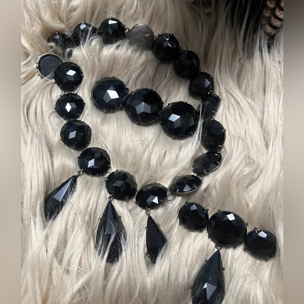 Authentic Art Deco Walter Lampl Black glass stones Necklace & 2 brooches/Set.